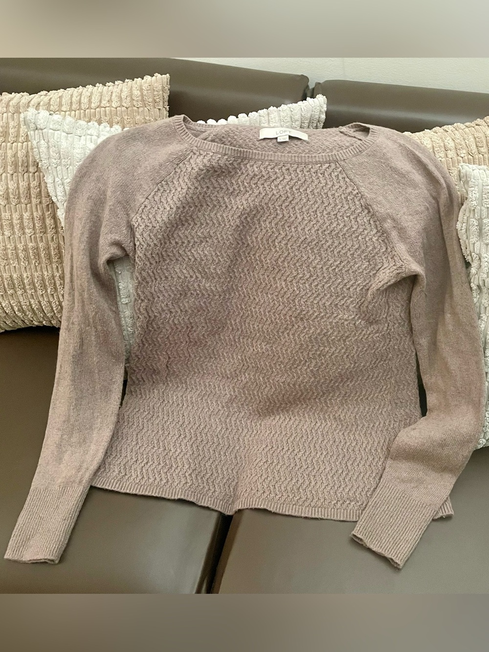 LOFT Mauve Textured Crewneck Sweater